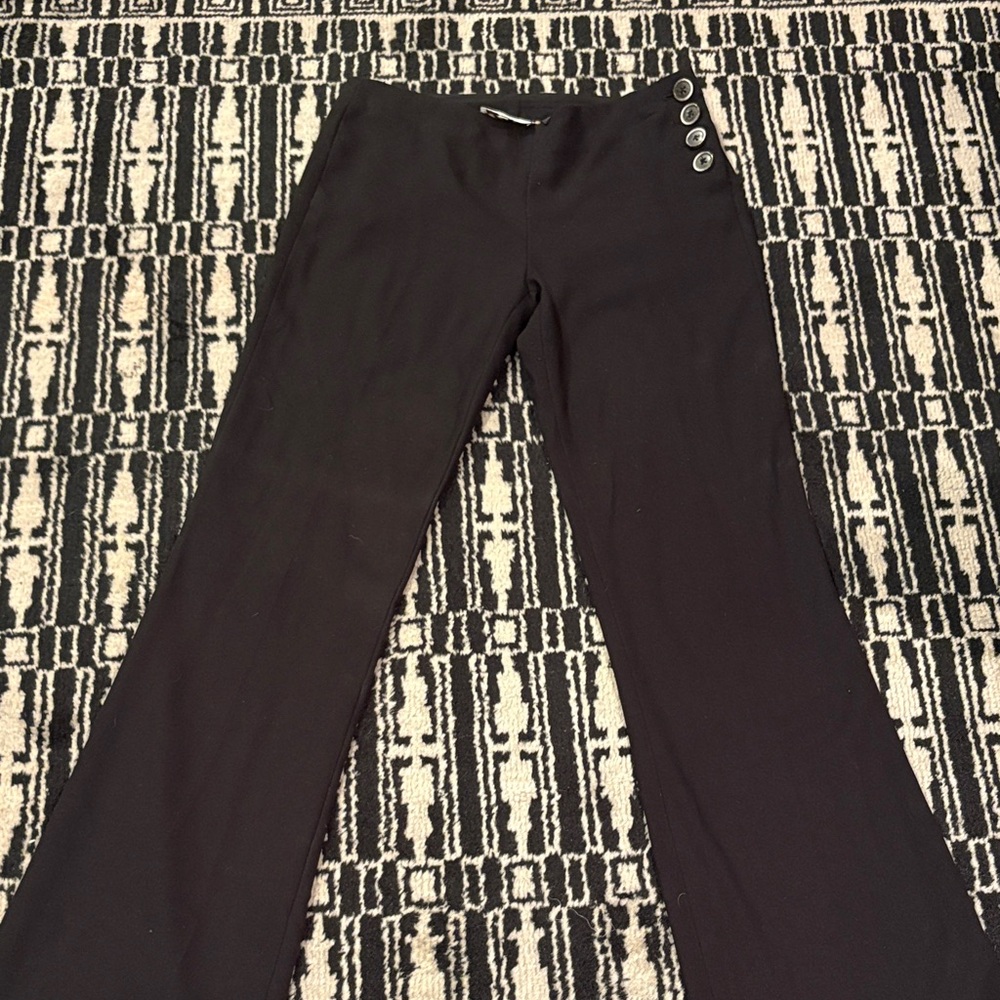 Elevenses Black Flare Pants with Button Detail